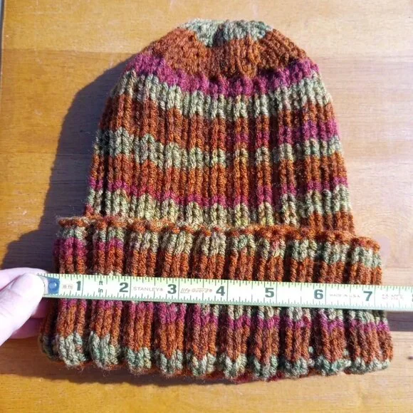 Mens Hipster Wide Cuff Beanie Hat Hand Knit Rib Acrylic Sailor Womens Autumn - Picture 9 of 11